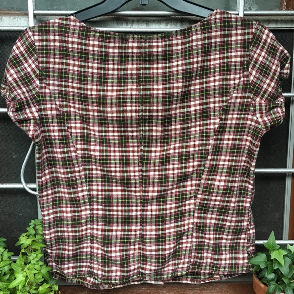 J. Crew 100% cotton plaid cap sleeve button front - Picture 2 of 6